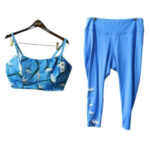 Adidas Thebe Magugu  Blue Floral Leggings & Sports Bra Athletic Set 3x /4x